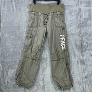 GAP Olive Green Cargo Track Pants with 'PEACE' Print